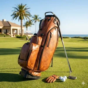 Waterproof Vintage PU Leather Golf Bag with Dual Strap System Lightweight Pitch and Putt Carry Bag for Professional Golfers