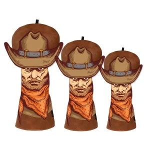 Western Cowboy Pattern Golf Headcover Driver Fairway Hybrid Wood Club Head Cover Custom Logo Leather Golf Head Covers