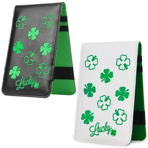 White Black Four Leaf Clover PU Leather Golf Club Scorecard Holders Golf Accessory Yardage Book Scorecard Holders