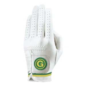 White Cabretta Leather Golf Glove with Color Stripes on Wrist