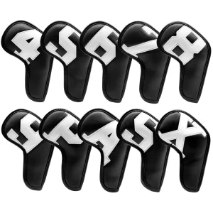 White Number Golf Iron Head Covers Iron Headovers Wedges Covers with Long Neck and Black PU 4 9 ASPX 10pcs