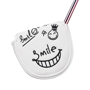White PU Golf Mallet PutterHeadcover Smile Face Magnetic Closure Golf Semi circle Putter Headcover