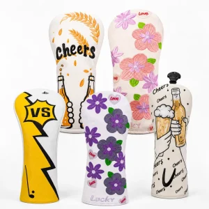 White PU Stripe Golf Head Cover Driver Wood Club Cover Custom Golf Headcover Golf Accessories OEM Supplier