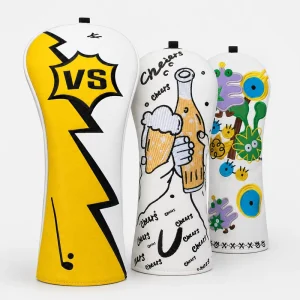 White PU Stripe Golf Head Cover Driver Wood Club Cover Custom Golf Headcover Golf Accessories OEM Supplier