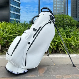 White and Black PU Leather Golf Carry Sunday Stand Bag with Embroidery