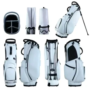 White and Black PU Leather Golf Stand Bag, Lightweight, Custom Logo, Activity Pocket
