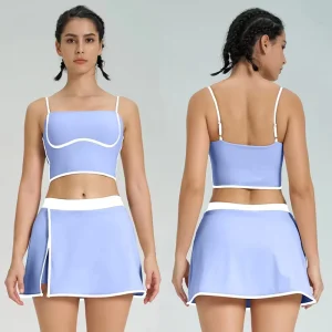 Women 2 Piece Low Waisted Pleated Skirt Sets Golf Outfits Sleeveless Padded Crop Top Tennis Dress