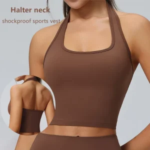 Women Halter Back Beauty Sports Bra High Support Shock Resistant Premium Feel Running Fitness Yoga Athletic Tank Top
