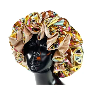 Women Satin Bonnet Silky Sleeping Shower Cap Double Layer Large Reversible Head Wrap Lady Printing Head Cover Sleep Caps M3882