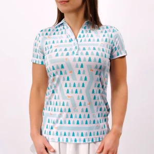 Women’s 180g Anti Wrinkle Printed Golf Polo Shirt Knitted Short Golf Apparel T Shirts Dry Fit Golf Tshirts