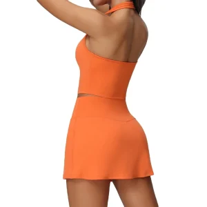 Women’s 2 Piece Yoga Tennis Set Halter Tank Top with Built in Bra A-Line Golf Pickleball Skort