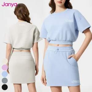 Women’s Activewear Short Sleeve Sports Tops 2 Piece Suit Custom Logo Workout Wear Golf Tennis Yoga Set Gym Fitness Sets