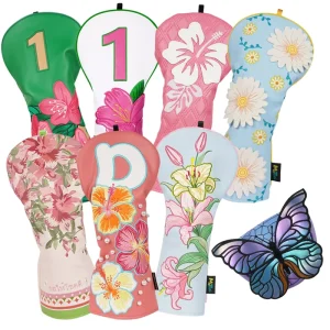 Women’s Ladies Girly Golf Headcover Daisy Lily Azalea Driver Fairway Hybrid and Butterfly Putter Covers Golf Head Cover