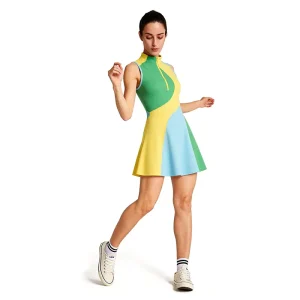 Women’s Tennis Dress Half-zip Stand Collar Color Block Gradient Design Sportswear for Training OEM ODM