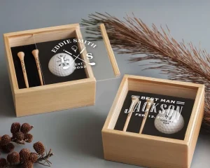 Wood Golf Gift Set Box for Golfer Custom Golf Gift Box Set with Golf Ball Tees Anniversary Acrylic Lid Wooden Keepsake Box