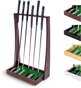 Wooden Golf Putter Stand Indoor Golf Club Display Rack Holds 6 Putters & Clubs Premium Storage Organizer for Home or Office