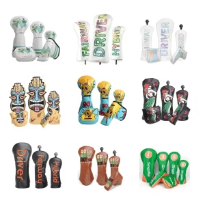 Xiamen Jasbao OEM Golf Headcover Custom Design Driver Cover Wood Hybrid PU Leather Embroidery Golf Head Cover