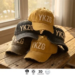 YKZG Custom Mustard Yellow Distressed Dad Hat Vintage Washed Cotton Ripped Baseball Cap Premium Streetwear Gorras Bulk