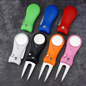 YiFan Modern Foldable Metal Golf Divot Repair Tool with Stainless Steel and ABS Plated Green Ball Marker and Fork Design