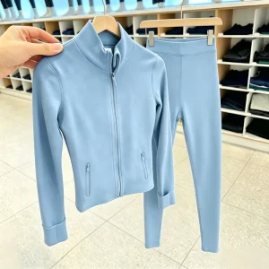 Yoga Sets Women Jacket Leggings Vintage Sportswear Crop Top Loose Fit Cotton Feel Ribbed Ensemble Blusas De Originales