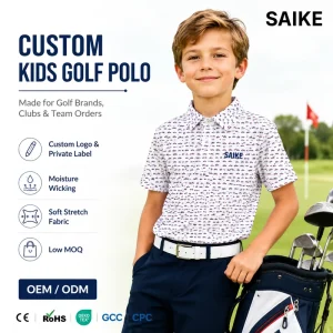 Youth Golf Shirt Polyester Spandex Stretch Performance Junior Apparel Short Sleeve Team Uniform Tournament Wear