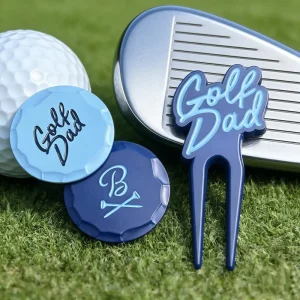 Zinc Alloy Golf Accessory with Personalized Logo Custom Golf Divot Tool and Handmade Style Two sided Ball Marker Set